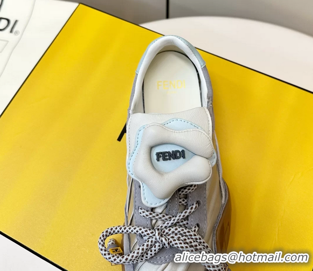 Purchase Fendi Wave Pulse White Fabric and Gray Suede Low Tops Sneakers 6050504