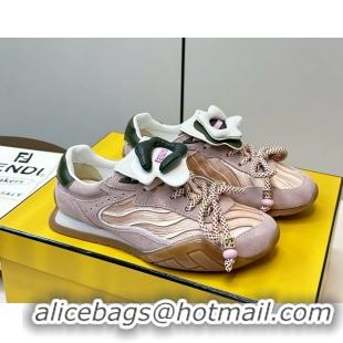 Buy New Cheap Fendi Wave Pulse Pink Fabric and Suede Low Tops Sneakers 6050504