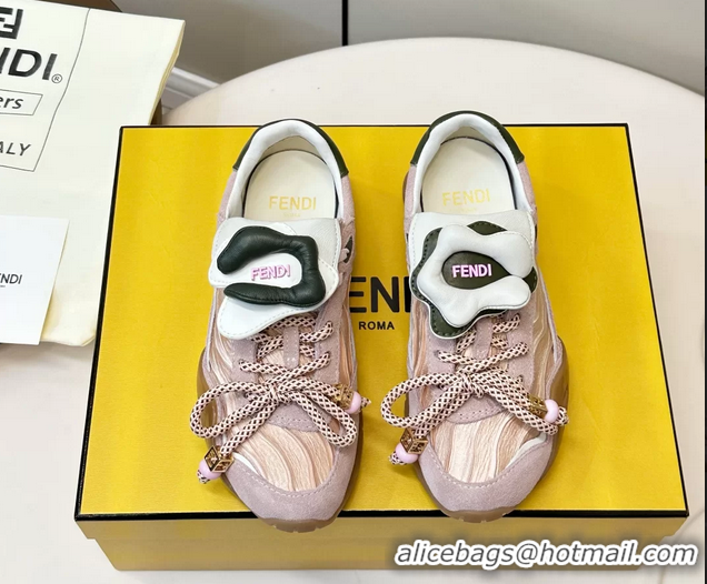 Buy New Cheap Fendi Wave Pulse Pink Fabric and Suede Low Tops Sneakers 6050504