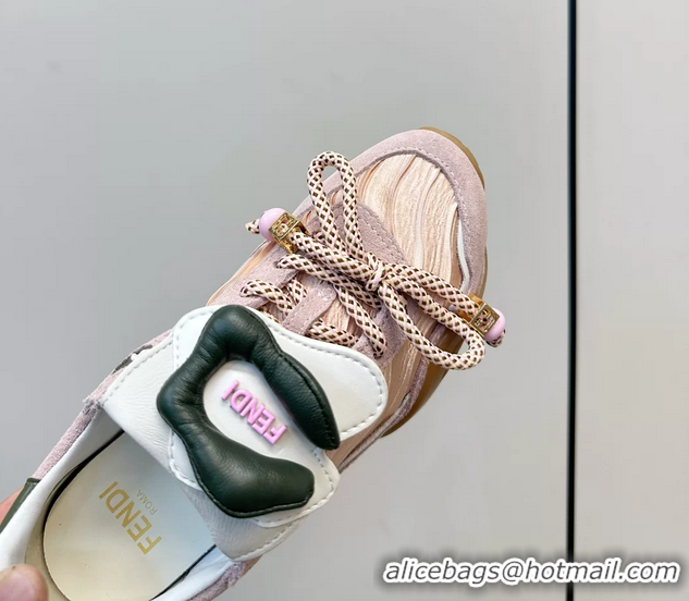 Buy New Cheap Fendi Wave Pulse Pink Fabric and Suede Low Tops Sneakers 6050504