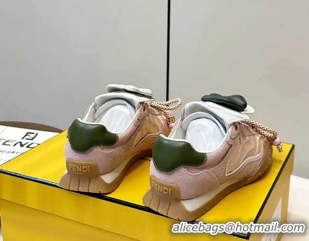Buy New Cheap Fendi Wave Pulse Pink Fabric and Suede Low Tops Sneakers 6050504
