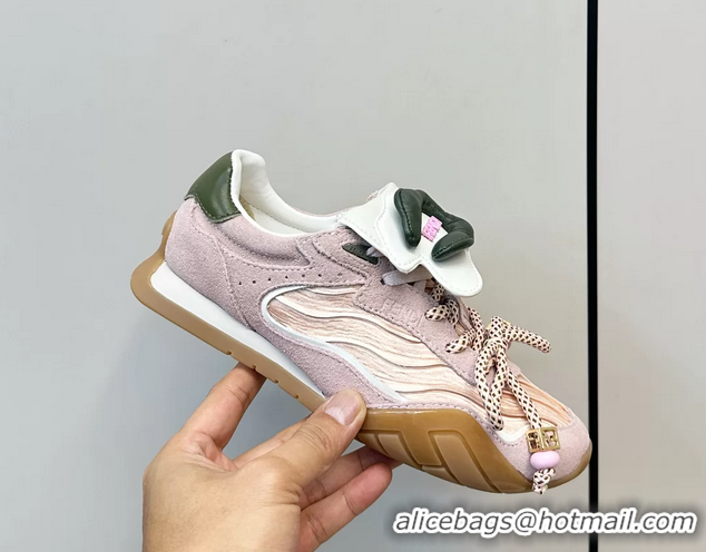 Buy New Cheap Fendi Wave Pulse Pink Fabric and Suede Low Tops Sneakers 6050504