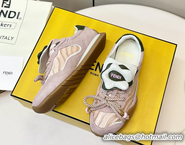 Buy New Cheap Fendi Wave Pulse Pink Fabric and Suede Low Tops Sneakers 6050504