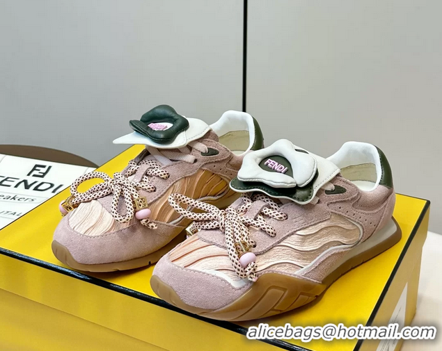 Buy New Cheap Fendi Wave Pulse Pink Fabric and Suede Low Tops Sneakers 6050504