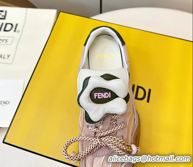 Buy New Cheap Fendi Wave Pulse Pink Fabric and Suede Low Tops Sneakers 6050504