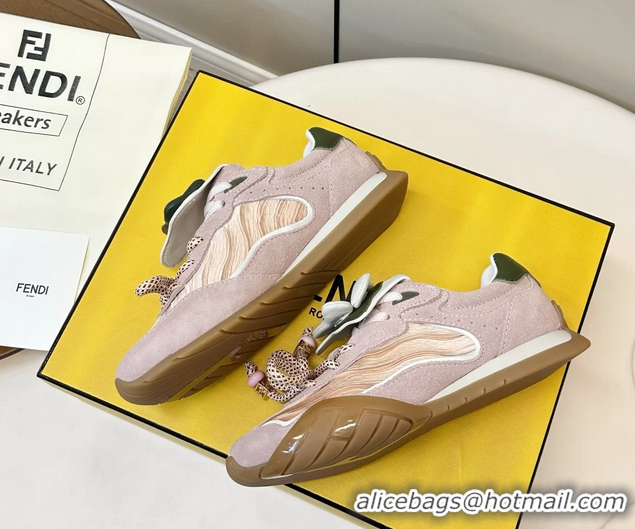 Buy New Cheap Fendi Wave Pulse Pink Fabric and Suede Low Tops Sneakers 6050504