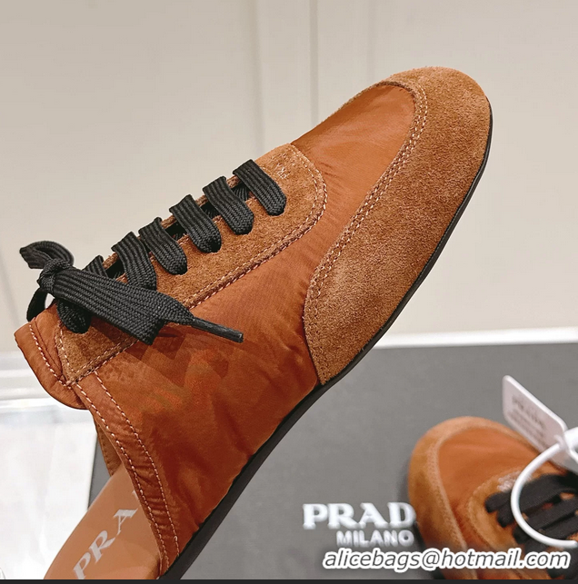 Pretty Style Prada Collapse Mixed Media Re Nylon and Suede Flat Mules Brown 6050701