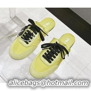 Popular Style Prada Collapse Mixed Media Re Nylon and Suede Flat Mules 6050701 Light Green