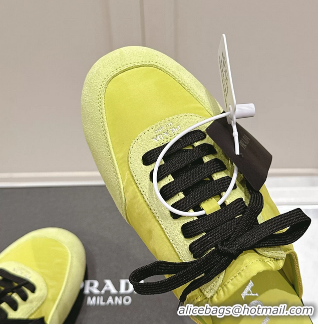 Popular Style Prada Collapse Mixed Media Re Nylon and Suede Flat Mules 6050701 Light Green