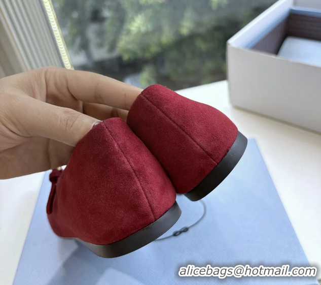 Good Quality Prada Embellished Mary Jane Suede Leather Ballet Flats 6050702 Red