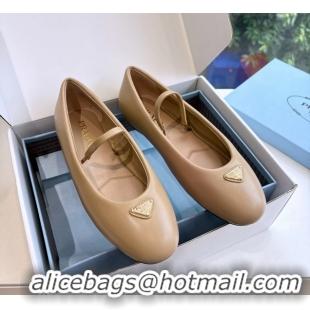 Durable Prada Embellished Mary Jane Suede Leather Ballet Flats 6050702 Light Beige