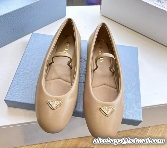 Durable Prada Embellished Mary Jane Suede Leather Ballet Flats 6050702 Light Beige