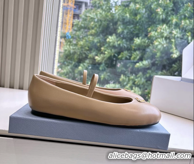 Durable Prada Embellished Mary Jane Suede Leather Ballet Flats 6050702 Light Beige