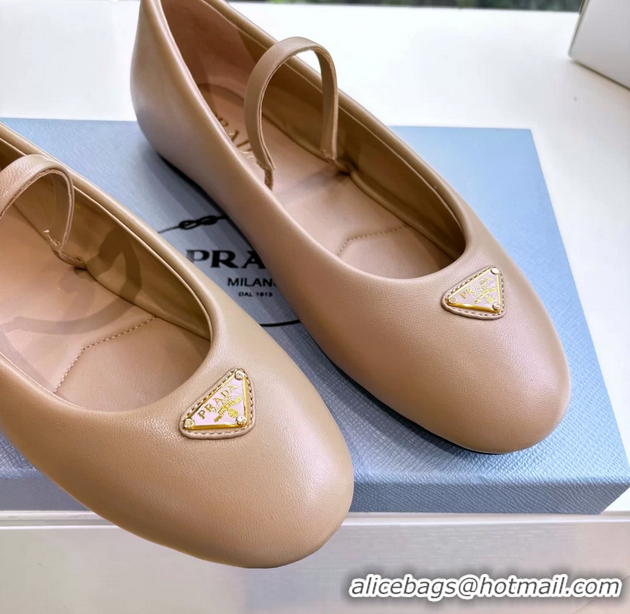 Durable Prada Embellished Mary Jane Suede Leather Ballet Flats 6050702 Light Beige