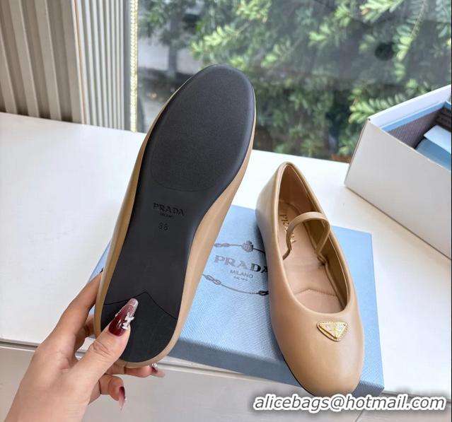 Durable Prada Embellished Mary Jane Suede Leather Ballet Flats 6050702 Light Beige