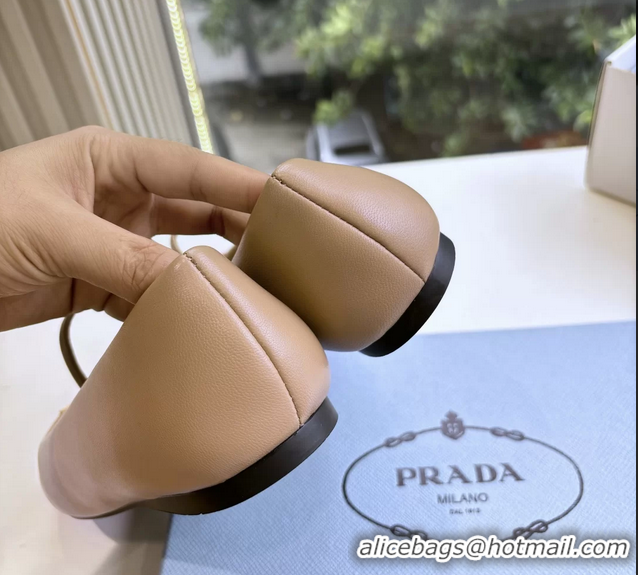 Durable Prada Embellished Mary Jane Suede Leather Ballet Flats 6050702 Light Beige