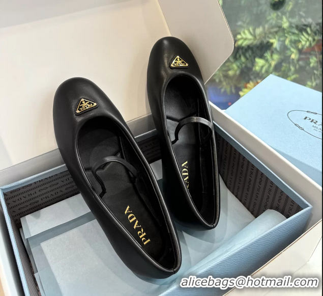 Top Grade Prada Embellished Mary Jane Leather Ballet Flats 6050703 Black