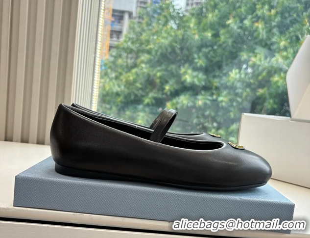 Top Grade Prada Embellished Mary Jane Leather Ballet Flats 6050703 Black