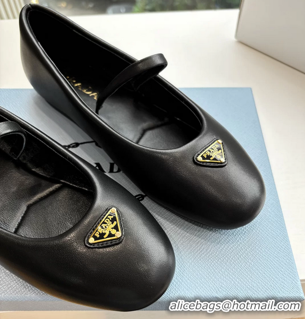 Top Grade Prada Embellished Mary Jane Leather Ballet Flats 6050703 Black