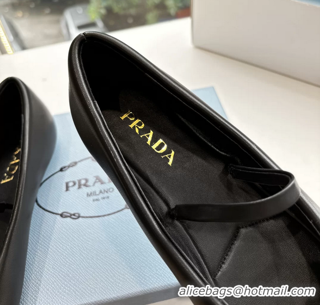 Top Grade Prada Embellished Mary Jane Leather Ballet Flats 6050703 Black