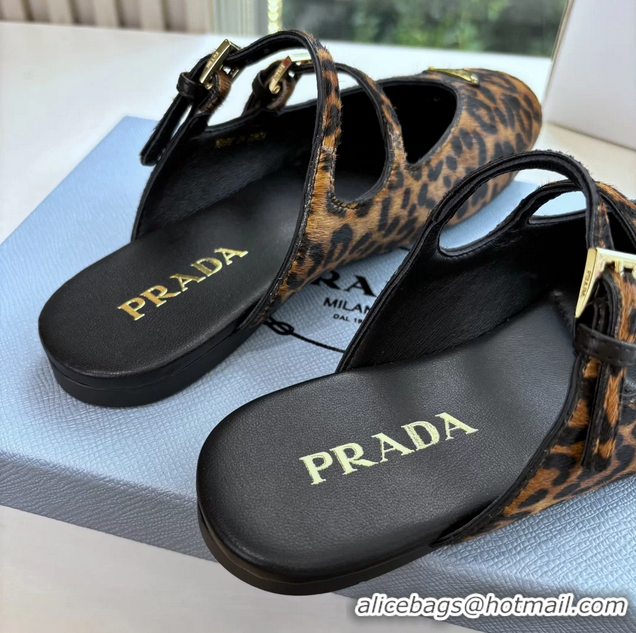 Hot Style Prada Leopard Print Pony Hair Dual Mary Jane Ballet Flat Mules 6050704 Brown