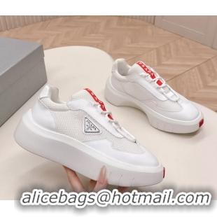 Good Quality Prada Americas Cup Re Nylon and Biker Fabric Sneakers 6050802 White