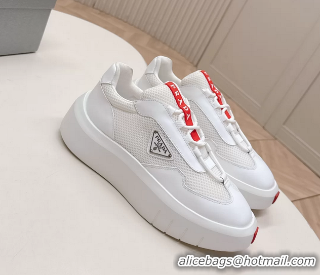 Good Quality Prada Americas Cup Re Nylon and Biker Fabric Sneakers 6050802 White