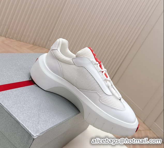 Good Quality Prada Americas Cup Re Nylon and Biker Fabric Sneakers 6050802 White
