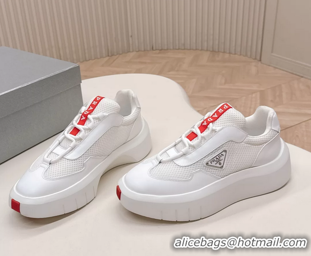 Good Quality Prada Americas Cup Re Nylon and Biker Fabric Sneakers 6050802 White