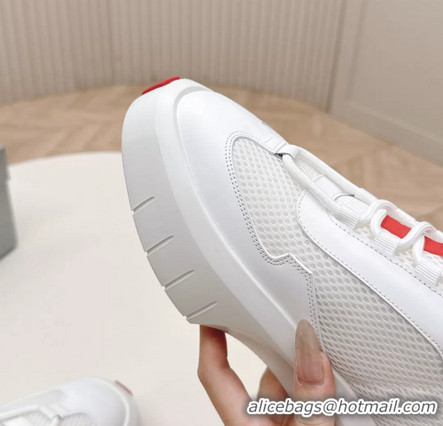 Good Quality Prada Americas Cup Re Nylon and Biker Fabric Sneakers 6050802 White