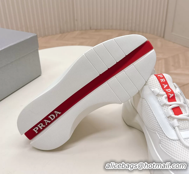Good Quality Prada Americas Cup Re Nylon and Biker Fabric Sneakers 6050802 White