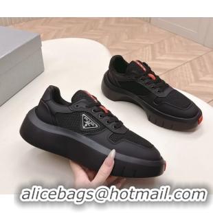Discount Prada Americas Cup Re Nylon and Biker Fabric Sneakers 6050802 Black