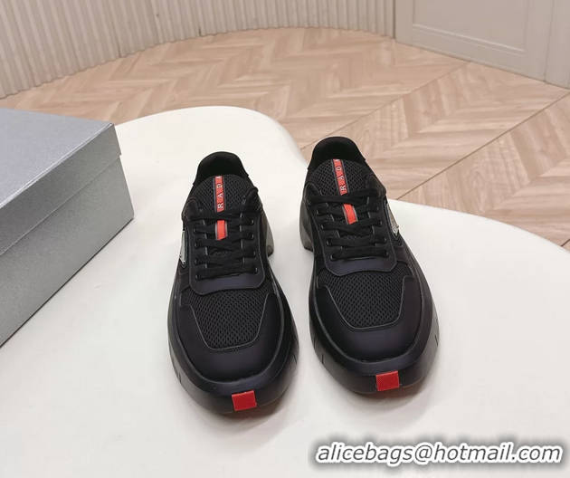Discount Prada Americas Cup Re Nylon and Biker Fabric Sneakers 6050802 Black