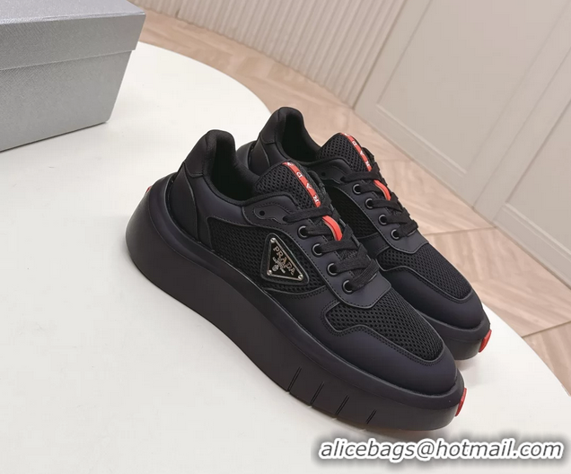 Discount Prada Americas Cup Re Nylon and Biker Fabric Sneakers 6050802 Black