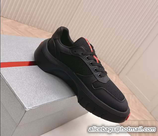 Discount Prada Americas Cup Re Nylon and Biker Fabric Sneakers 6050802 Black
