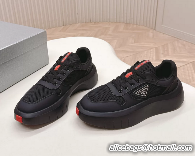 Discount Prada Americas Cup Re Nylon and Biker Fabric Sneakers 6050802 Black