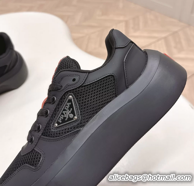 Discount Prada Americas Cup Re Nylon and Biker Fabric Sneakers 6050802 Black