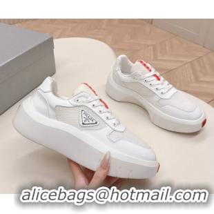Unique Style Prada Americas Cup Re Nylon and Biker Fabric Sneakers 6050802 White