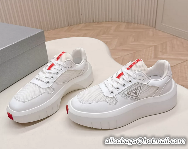 Unique Style Prada Americas Cup Re Nylon and Biker Fabric Sneakers 6050802 White