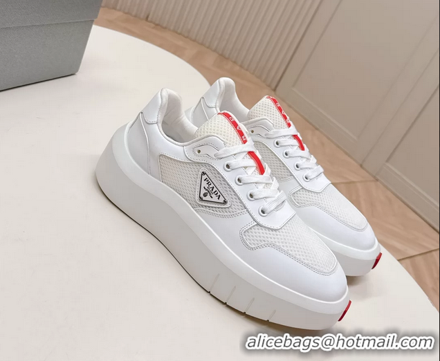 Unique Style Prada Americas Cup Re Nylon and Biker Fabric Sneakers 6050802 White
