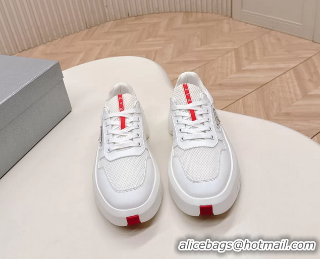 Unique Style Prada Americas Cup Re Nylon and Biker Fabric Sneakers 6050802 White