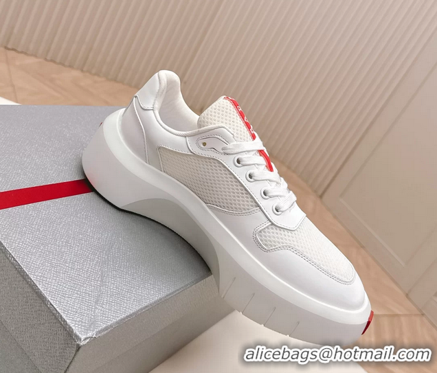 Unique Style Prada Americas Cup Re Nylon and Biker Fabric Sneakers 6050802 White