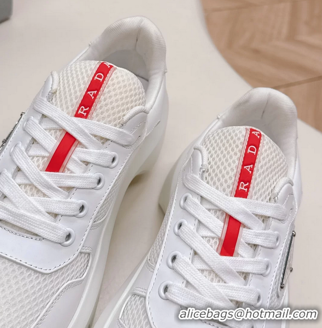Unique Style Prada Americas Cup Re Nylon and Biker Fabric Sneakers 6050802 White