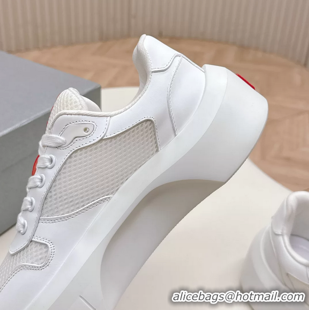 Unique Style Prada Americas Cup Re Nylon and Biker Fabric Sneakers 6050802 White
