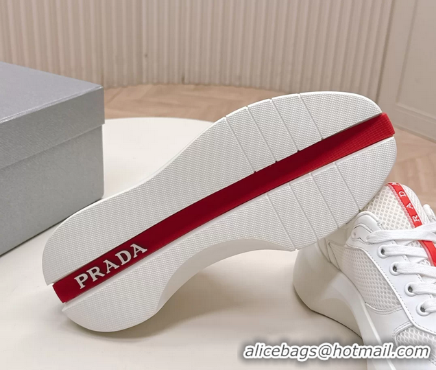 Unique Style Prada Americas Cup Re Nylon and Biker Fabric Sneakers 6050802 White