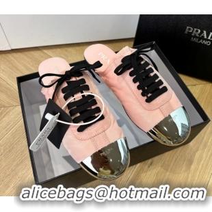Best Price Prada Collapse Suede Leather and Re Nylon Open Back Sneakers with Metal Toecap 6050803 Pink
