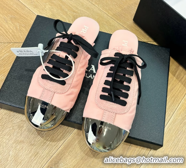 Best Price Prada Collapse Suede Leather and Re Nylon Open Back Sneakers with Metal Toecap 6050803 Pink