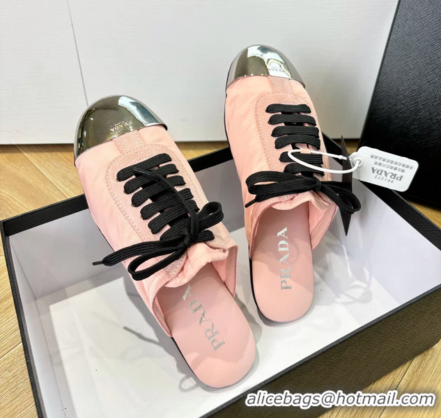 Best Price Prada Collapse Suede Leather and Re Nylon Open Back Sneakers with Metal Toecap 6050803 Pink