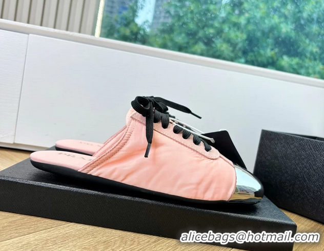 Best Price Prada Collapse Suede Leather and Re Nylon Open Back Sneakers with Metal Toecap 6050803 Pink