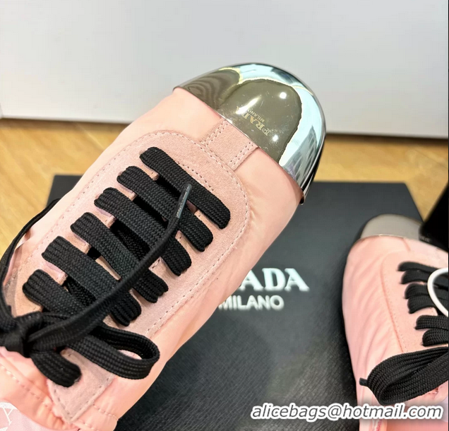 Best Price Prada Collapse Suede Leather and Re Nylon Open Back Sneakers with Metal Toecap 6050803 Pink